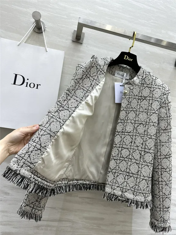 Dior quilted wool fringed coat